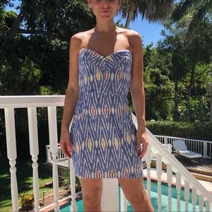 MYNE blue/multi color stapless Aztec Mini dress
